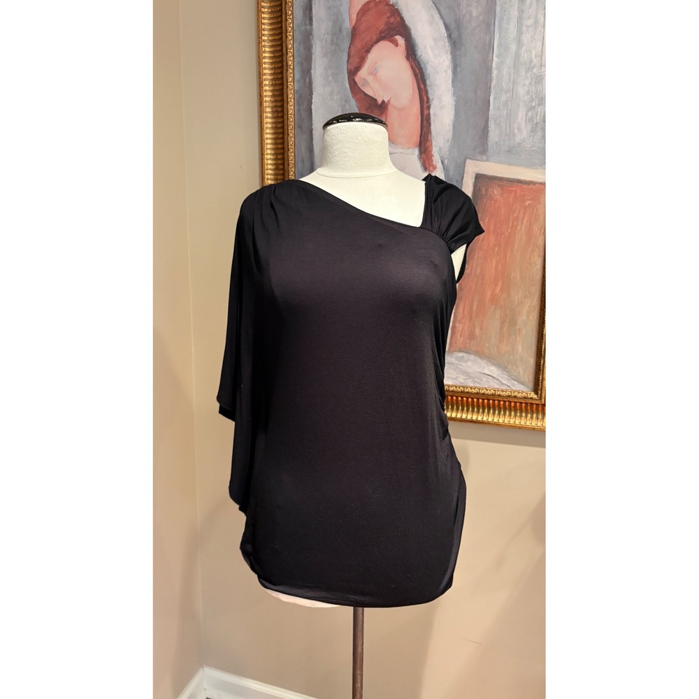 Trina Turk Womens Black Asymmetrical One Shoulder Ruched Draped Top Size 8